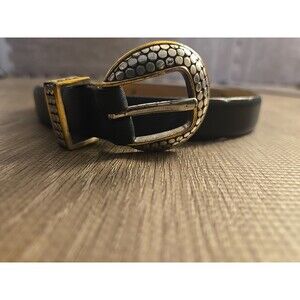 Vintage TABOTS Navy Blue Leather Belt Women Sz Small 0.75" Silver Buckle Made US